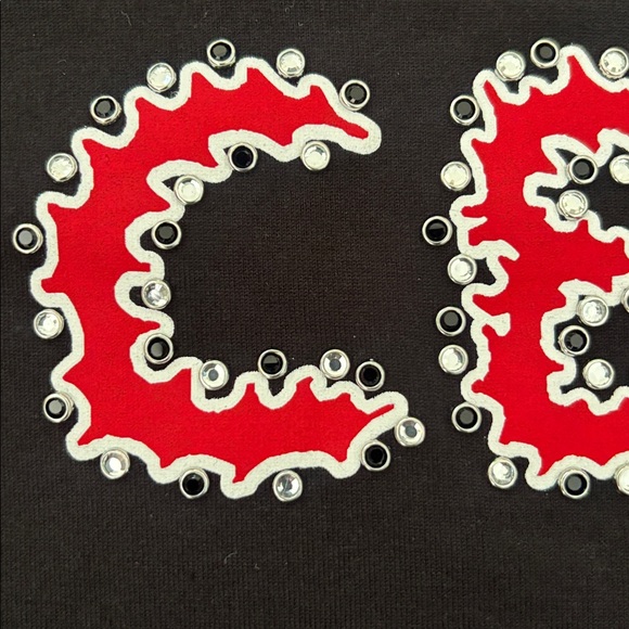 Celine Black Tee with Red Embroidered Logo - Picture 5 of 8